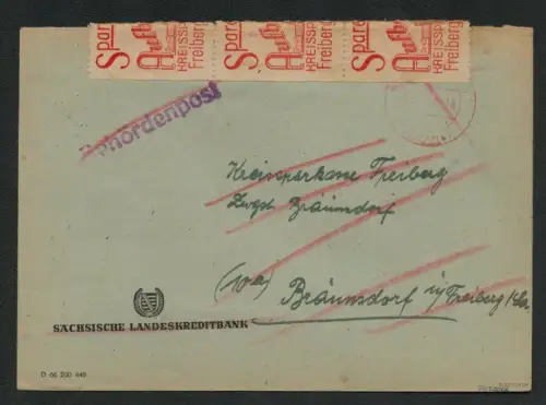 h5172 SBZ Brief Währungsreform 1948 Bräunsdorf über Freiberg Gebühr bezahlt Post