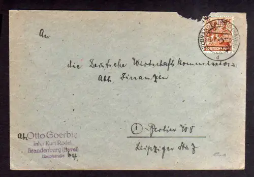 h205 Brief Handstempel Bezirk 36 Brandenburg Havel 30.6.48 an Wirtschaftskommisi