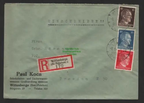 B9804 R-Brief Gebr. Hörmann A.-G. Wittenberge (Bz Potsdam) 2 Paul Koch 1943 Scho