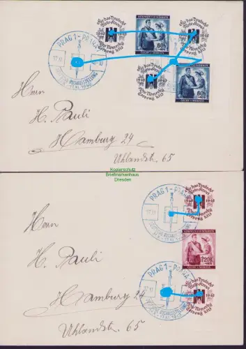 B21340 2x Brief Böhmen Mähren 1940 Rotes Kreuz ZD Deutsche Buchausstellung