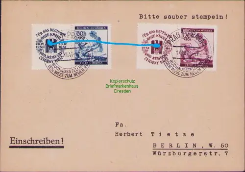 B21583 Brief Böhmen & Mähren Prag Praha 1941 Rotes Kreuz mit Zierfeld