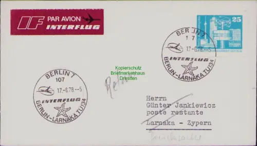 B21741 DDR Ganzsachenausschnitt Soz. Aufbau groß 25 Pfg. PP SST Berlin Larnaka