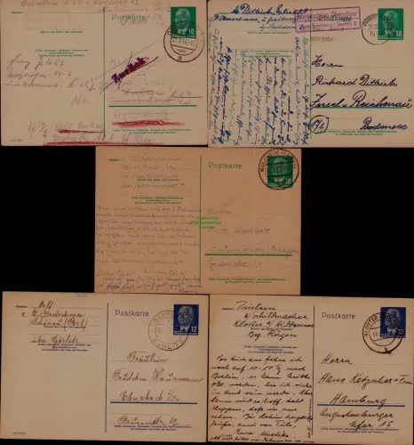 B21687 DDR Ganzsache Pieck 3x P 57 2x P58 gebraucht 1x Landpoststempel