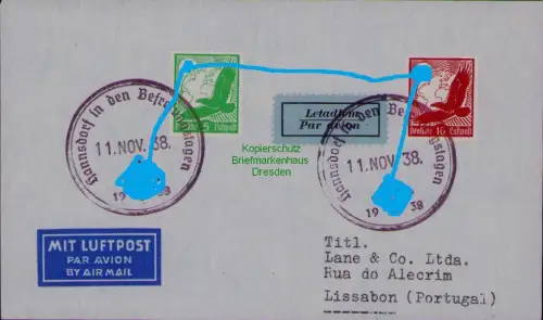 B22006 Brief Hannsdorf in den Befreiungstagen 1938 Lissabon Portugal Propaganda