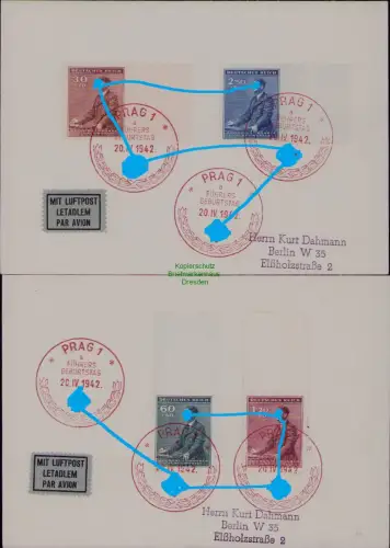 B22019 Brief Böhmen und Mähren 85 - 88 Leerfelder roter SST Prag Praha 1942