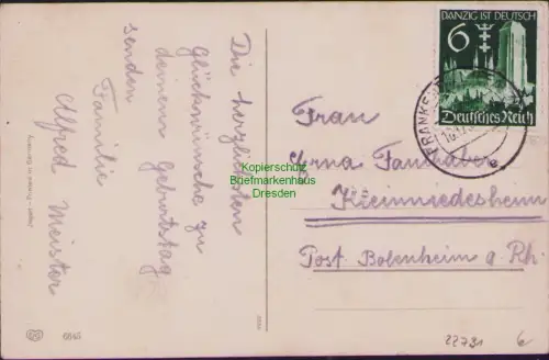 B22731 AK Herzlichen Glückwunsch zum Geburtstag 1939 DR 714 Danzig ist deutsch