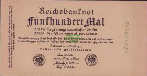 B22715 Banknot 500 Mal Separatistische Propaganda Rheinland Ruhrland 1923