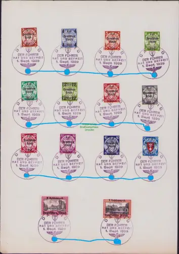 B22692 DR Deutsches Reich Blatt mit Satz 716 - 729 je mit SST der F@hrer  Danzig
