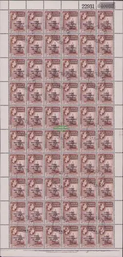 B22699 Bogen Gambia 1957 gestempelt 2 Pence  Bogen fast durchgehend fleckig