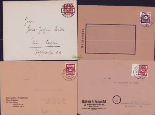 B22801 SBZ 44, 46 Ostsachsen 4x Brief Dresden N25 27 Freiberg Aue
