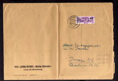 B2520 Brief DDR ZKD 12 8010 violett 1957 VEB Leuna Werke Walter Ulbricht Leuna