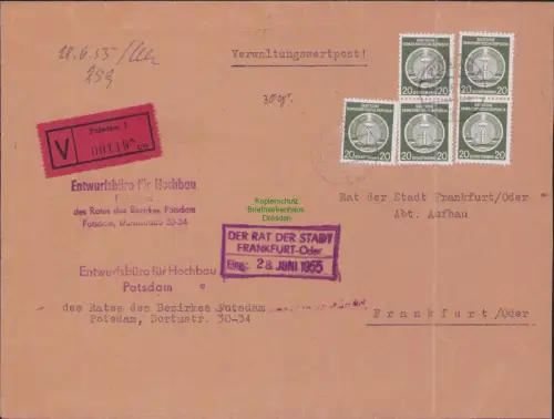 B-17900 Brief DDR Dienst Verwaltungswertpost Potsdam 1955 nach Frankfurt Oder