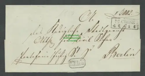 B4877 Faltbrief Preussen Dt. Crone um 1860 nach Berlin Stempel Krieg