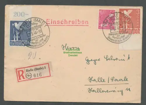 B4991 SBZ Währungsreform Brief 961 962 5.- Mark Taube OR gestempelt SST Halle S