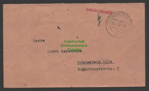 B7476 SBZ Währungsreform Brief Gebühr bezahlt Schönebeck Elbe 26.7.48