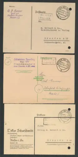 B6212 3x Postkarte SBZ Gebühr bezahlt 1945 Nossen Bz. Dresden Buchhandlung