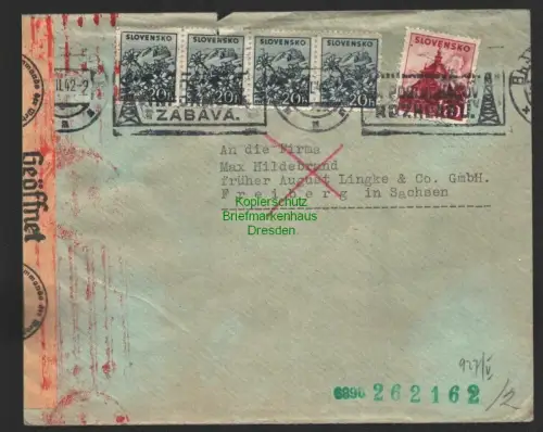 B8788 Slovakei Bratislava 1942 verschiedene Zensur Stempel Oberkommando der