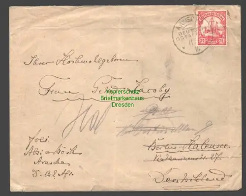 B7835 Deutsch Ostafrika DOA Brief 11.5.1914 mit Nachsendevermerken