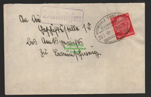 B8858 DR Brief Bahnpost Vorwohle - Emmerthal 1935 Stationsstempel Dielmissen