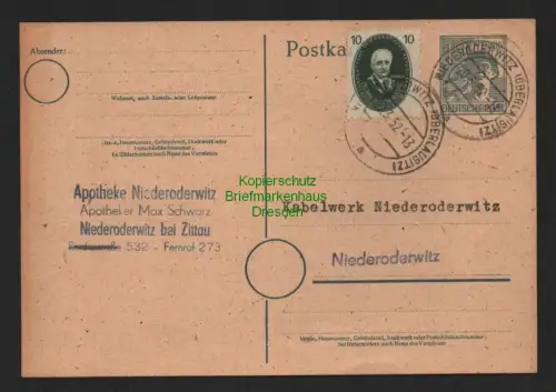 B7090 DDR 1952 Postkarte Niederoderwitz Ortskarte dekorativer Firmenbedarf