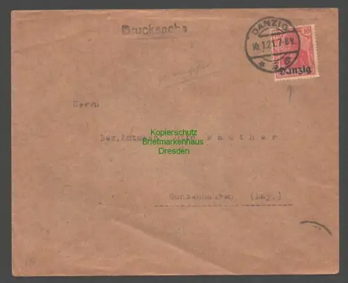 B7798 Brief Danzig 2 EF 1921 Drucksache verstümmeltes "a" im Aufdruck 