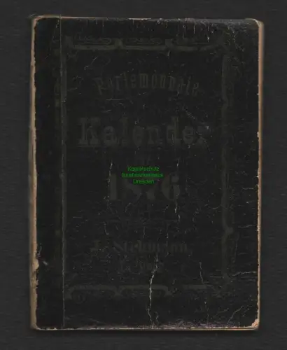 B8437 Portemonnaie Taschen Kalender 1876 J. Stehmann Leipzig Druck R. Schmidt