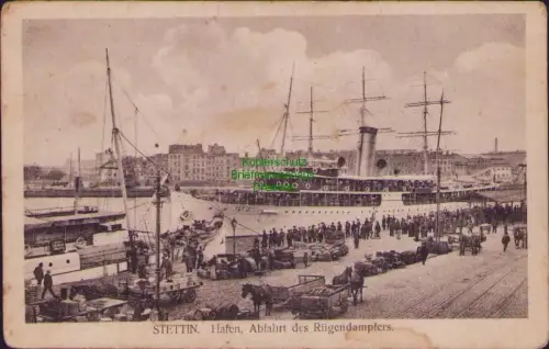 168327 AK STETTIN Hafen Abfahrt des Rügendampfers 1923