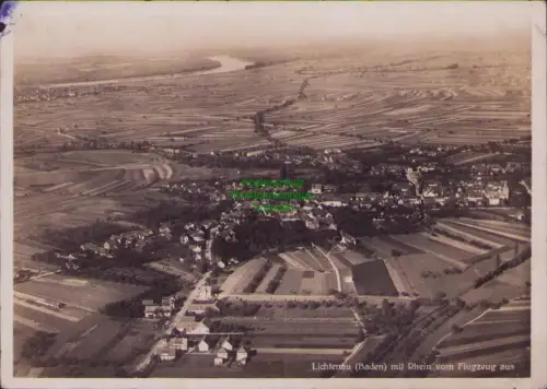 164666 AK Lichtenau (Baden) mit Rhein vom Flugzeug aus Luftbild Fotokarte 1938