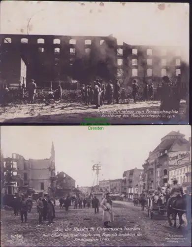 164586 2 AK Kriegsschauplatz Ostpreussen Zerstörung des Munitionsdepots in Lyck