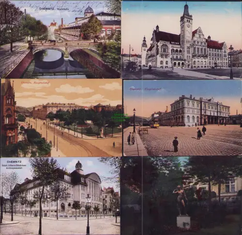 168425 6 AK Chemnitz Sa. Markthalle 1917 1914 1919 Neues Rathaus Hauptbahnhof St