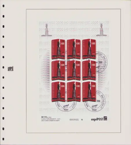 B-50313 Privatpost Engel Post Hanau 2000 Brunnenfest nummerierter Block 9 Marken