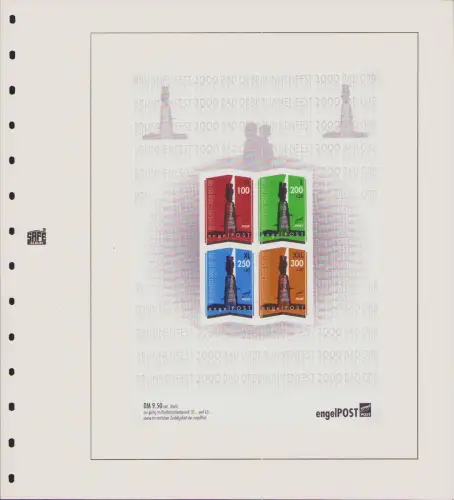 B-50316 Privatpost Engel Post Hanau 2000 Brunnenfest nummerierter Block 4 Marken