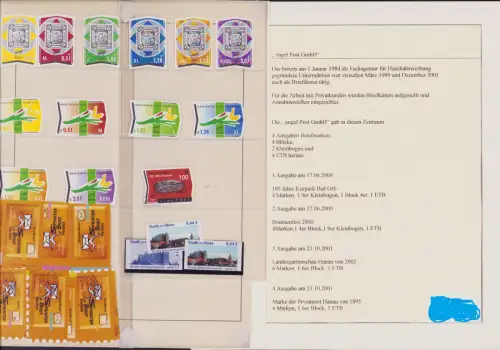 B-50318 Privatpost Engel Post Hanau 2000 2001 2x Satz postfrisch, Bad Orb 100 Ja