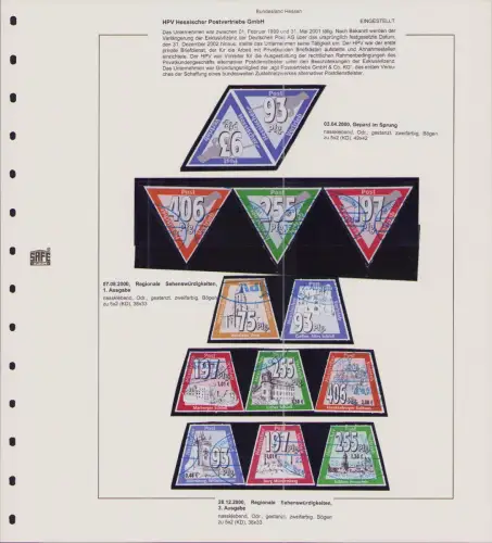 B-50319 Privatpost HPV Hessischer Postvertriebs GmbH 2000 Sammlung 9 Seiten mit