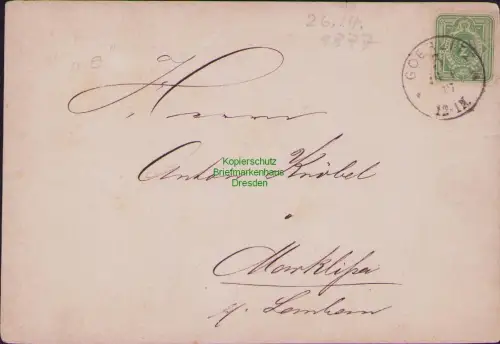 B22912 Werbekarte Görlitz 1877 DR 31 EF Vertreteranzeige Anton Kerbel nach Markl