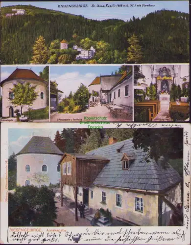 168530 2 AK RIESENGEBIRGE. St. Anna-Kapelle (668 m ü. M.) mit Forsthaus 1934 190