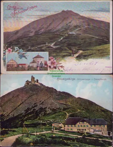 168587 2 AK Riesengebirge Schneekoppe u. Riesenbaude 1909