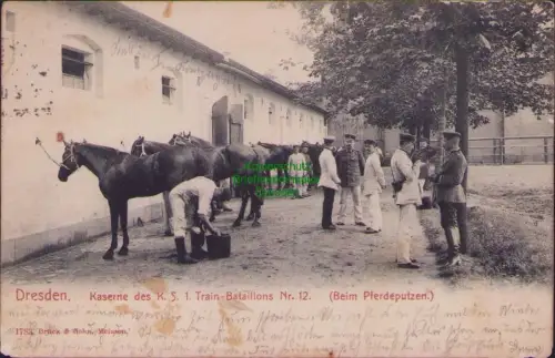 168348 AK Dresden 1907 Kaserne des K. S. 1. Train-Bataillons Nr. 12 Beim Pferdep