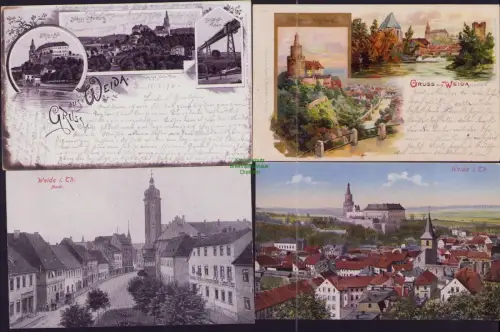 168539 4 AK Weida Schloss Osterburg Litho 1900 Künstlerkarte Viadukt  Verlag v.