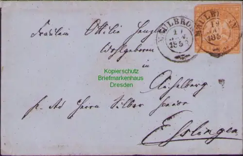 B23009 AD Württemberg kleiner Brief Maulbronn 1858 mit K. Württ. Fahrend Postamt