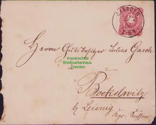 B23020 Brief Kiel Gaarden 1888 nach Bockelwitz bei Leisnig Marine Stützpunkt Wer