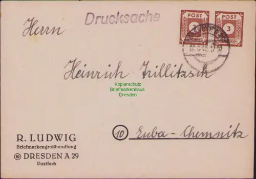 B23053 Brief SBZ Ostsachsen 1946 56 MeF Dresden 29 nach Euba Chemnitz Drucksache