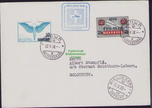 B23088 Brief Schweiz 325 Pro Aero 1938 Chur nach Biel , Umschlag senkr. gefalten