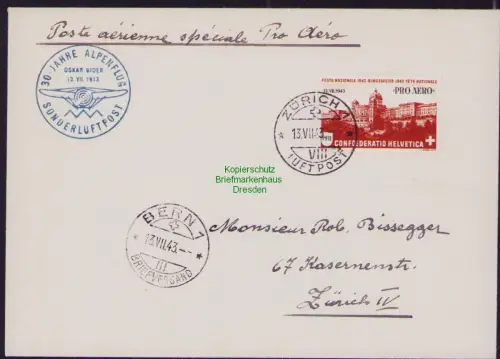 B23089 Brief Schweiz 422 1943 Zürich nach Bern        Sonderpostflug „Pro Aero 1