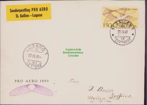 B23092 Brief Schweiz 518 Pro Aero 1949 St. Gallen nach Lugano