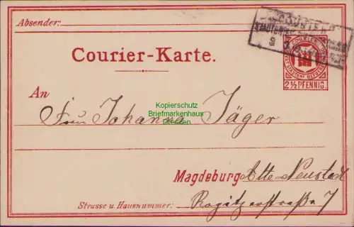 B23095 Privatpost Courier Magdeburg 1890 Ganzsache Postkarte