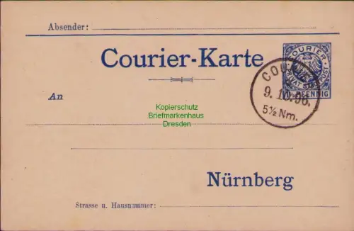 B23099 Privatpost Courier Nürnberg 1896 Ganzsache Postkarte blanko gestempelt