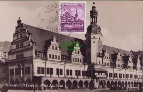 B23119 DDR Maximumkarte 493 Altes Rathaus Leipzig SST Leipziger Messe 1956