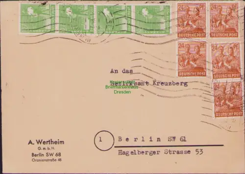 B23169 SBZ Währungsreform 1948 Ortsbrief Berlin SW 68 Nach SW 61 A. Wertheim an