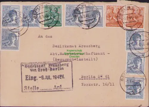 B23171 SBZ Währungsreform 1948 Ortsbrief Berlin SO 36 an Bezirksamt Kreuzberg